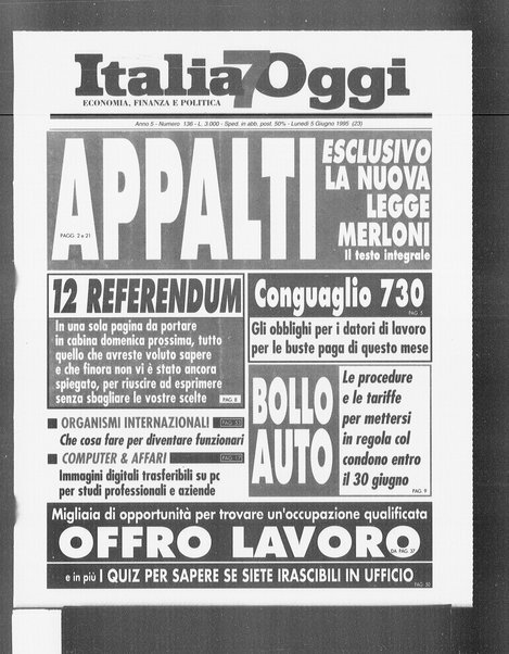 Italia oggi : quotidiano di economia finanza e politica